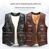 Herren Plus Size West aus echtem Rindsleder mit mehreren Taschen – Lässiges Gilet für Frühling, Herbst, Winter & Vaters Outfit