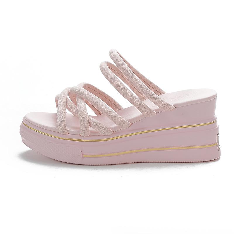 Summer new sandals women's small size slippers women's summer new one-word thick-soled two women wearing sandals