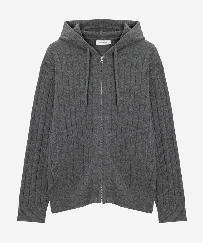 Mindbridge [Comfy] Wool Blend Cable Hooded Zip-Up Semi-Oversized Cardigan Mzcd71A2