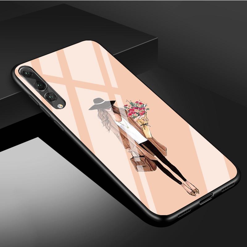 Lady Tempered Glass Phone Case For Huawei P20 P30 P40 P40 Lite Pro Psmart Mate 20 30 Cover Shell