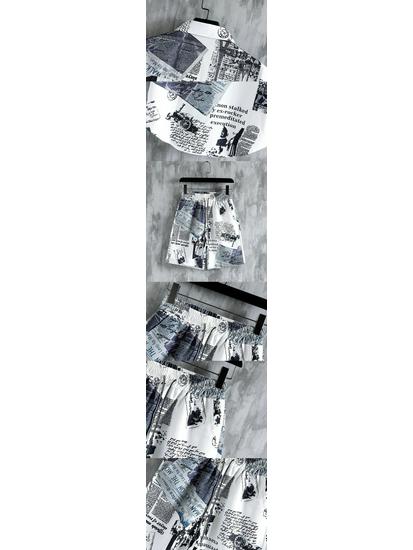 Men's Japanese Retro Floral Short-Sleeve Beach Shirt and Shorts - Plus Size Available