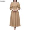 ZANZEA Dámské ležérní elegantní šaty s výstřihem do V a 3/4 rukávem