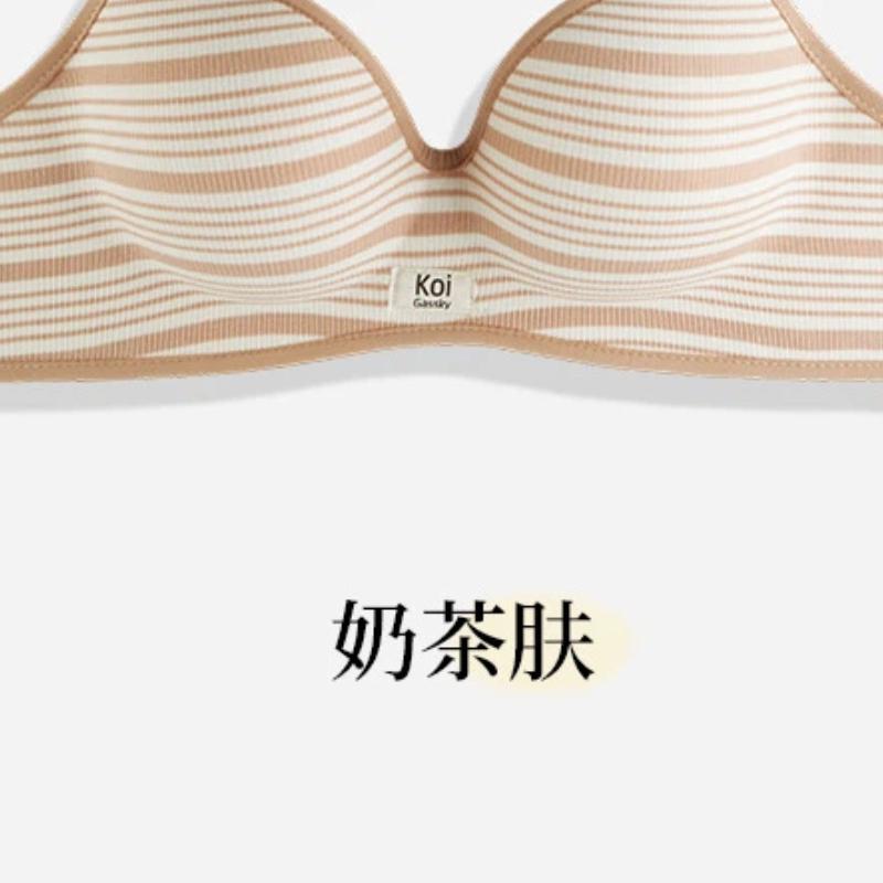 Red and White Striped Wireless Bra with Thin Straps and Small Logo