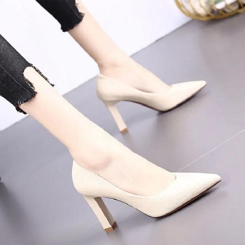 Fashion Ladies Footwear Super High Heel Pointed Toe Work Luxury Leather Casual Career Square Heels Women's Shoes Chunky Beau Today E L A