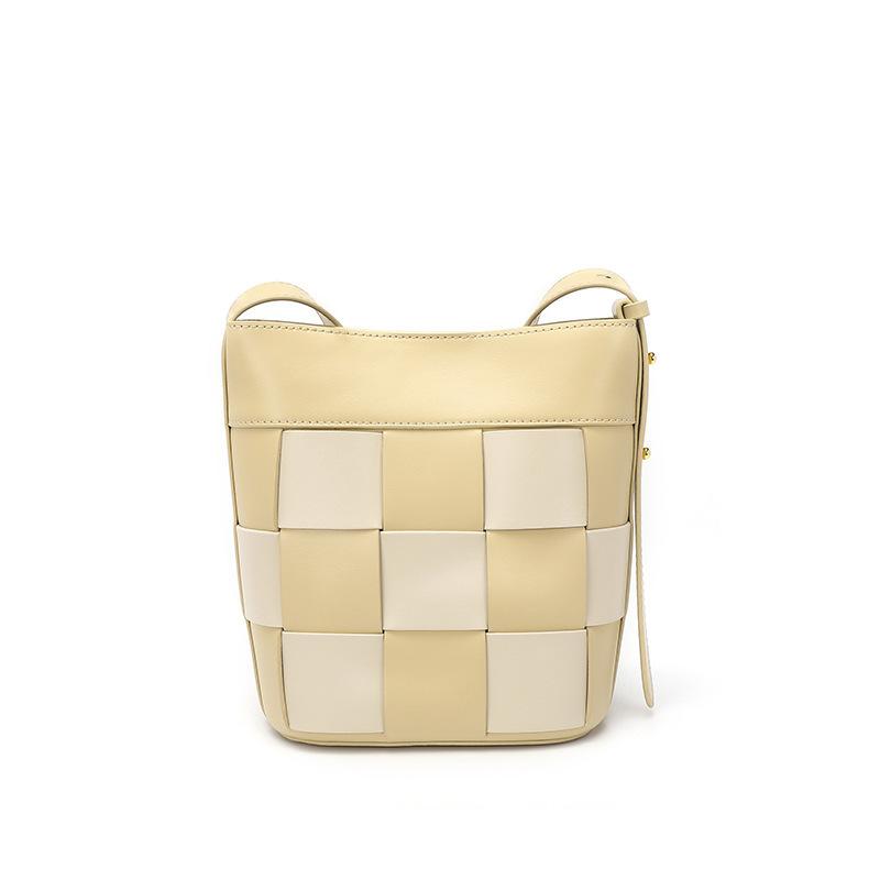 

Новая универсальная сумка-ведро из коровьей кожи в клетку, женская нишевая сумка через плечо и мессенджер большой вместимости абрикосовый