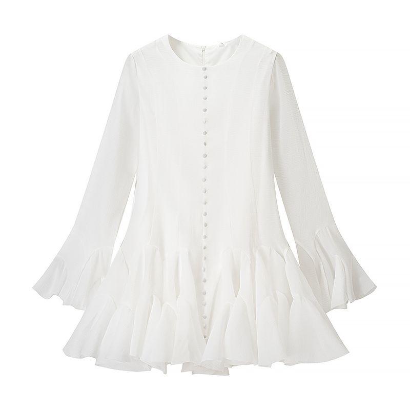 

Kaslead New Women clothes Western Style Fashion Niche Design Long sleeve Slim fit Waist Hugging Dress White S