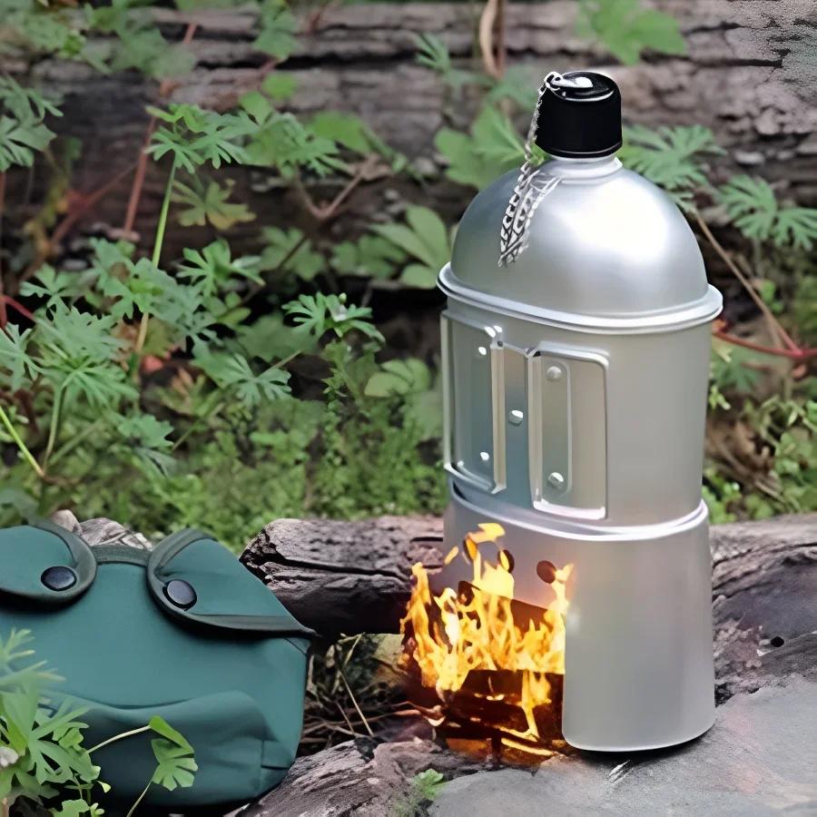 Aluminum Water Canteen Cup Stove Pouch Set Portable Military Canteen with Cup for Camping Survival  Hiking Backpacking