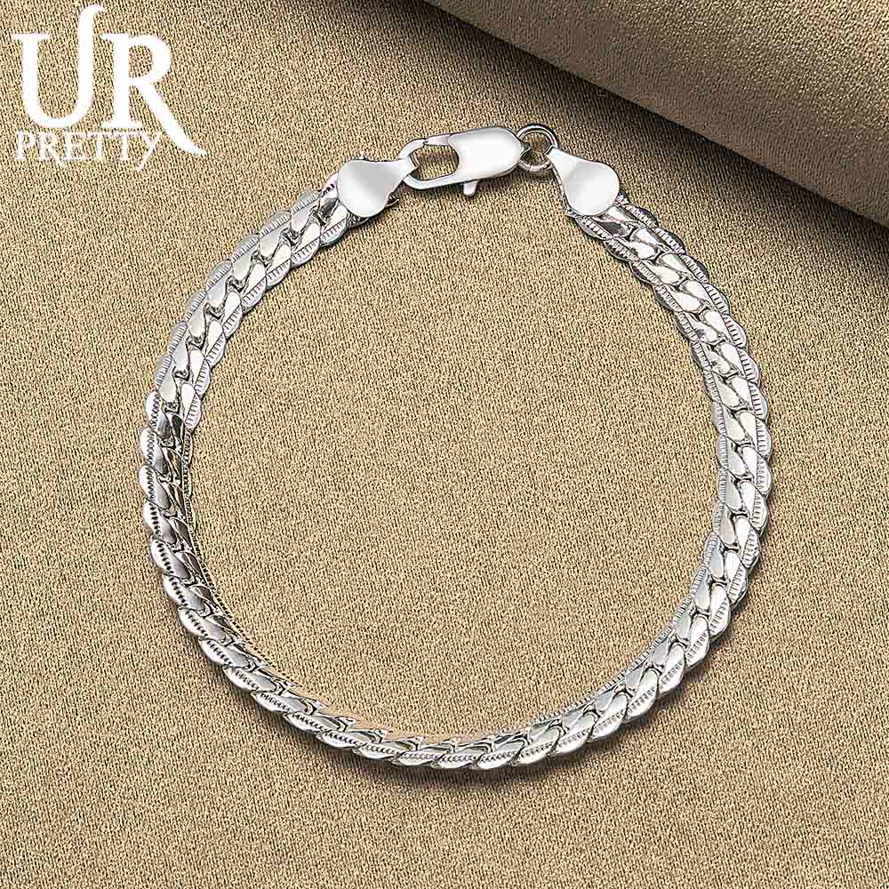 925 Sterling Silver 6mm Side Chain Bracelet Fashionable Wedding Jewelry