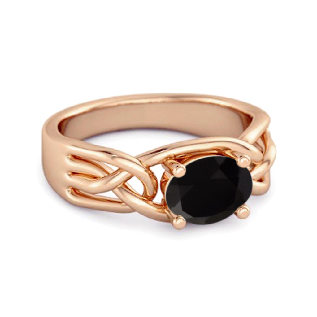Black Spinel Celtic Woven Band Ring - 925 Sterling Silver Rose Gold Vermeil