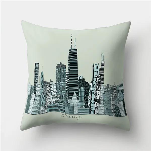 Colorful High City Building Print Decorative Pillow Case Bed Cafe Sofa Home Decor Polyester Square Cushion Cover 45X45Cm