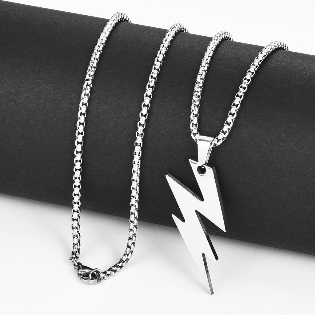 Men's Titanium Steel Lightning Pendant Necklace - Trendy, Hip-Hop Style, Versatile Accessory
