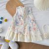 Sleeveless Halter Floral Lace Dress with Bow Detail for Summer Vacation