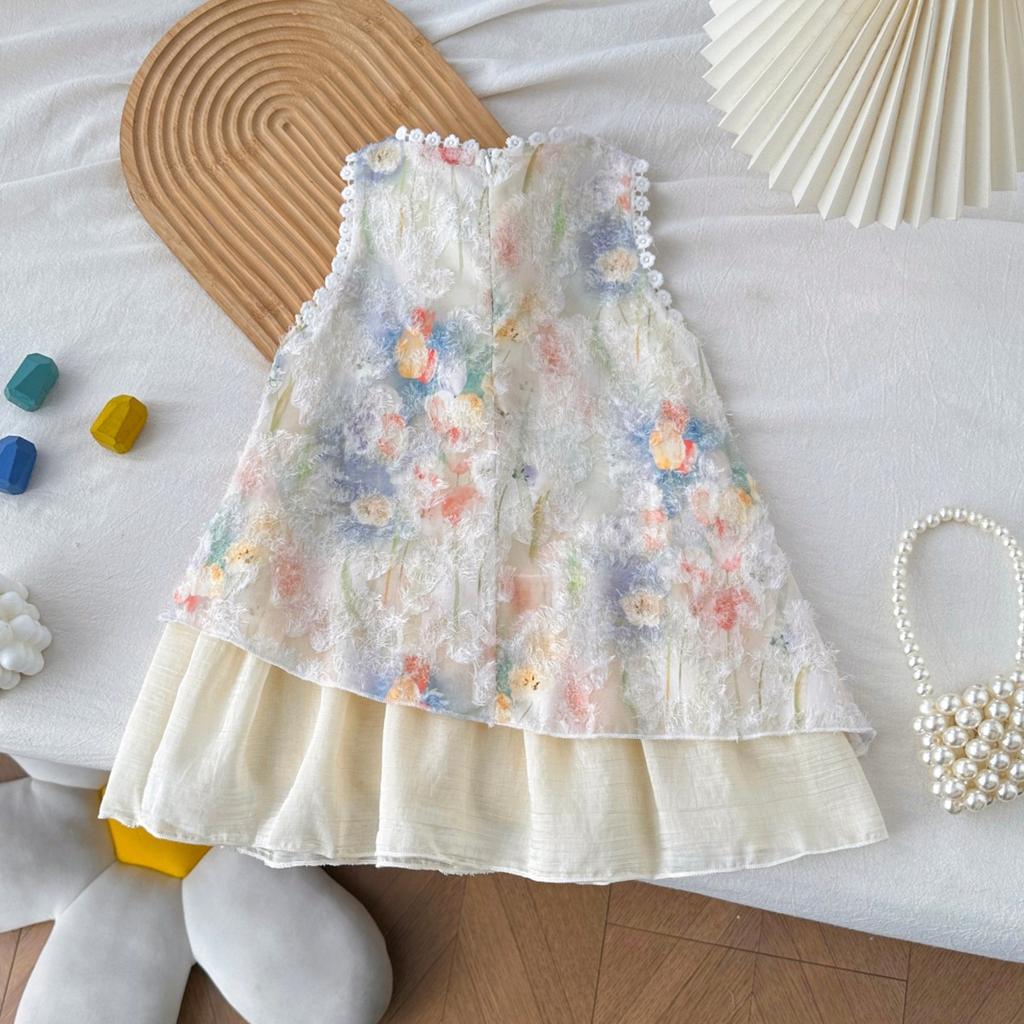 Sleeveless Halter Floral Lace Dress with Bow Detail for Summer Vacation