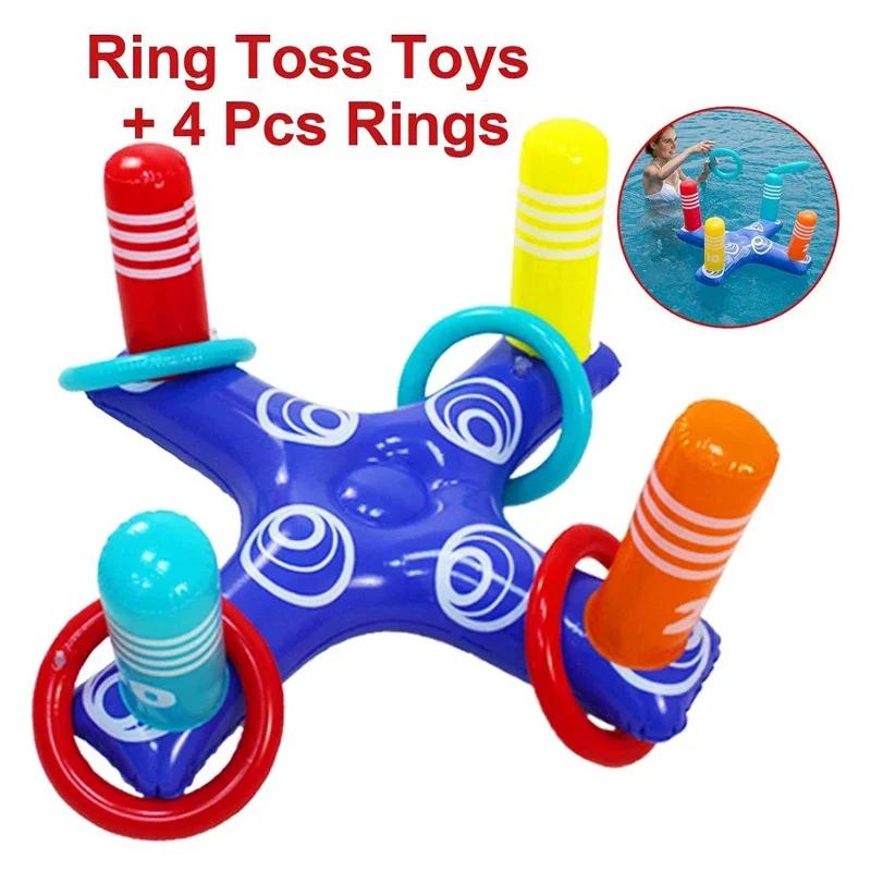 Water Party Sport Swimming Inflatable Ring Toss Game Floating Pool Toys Accessories for Kids Adult Beach Supplies with 4 Loops