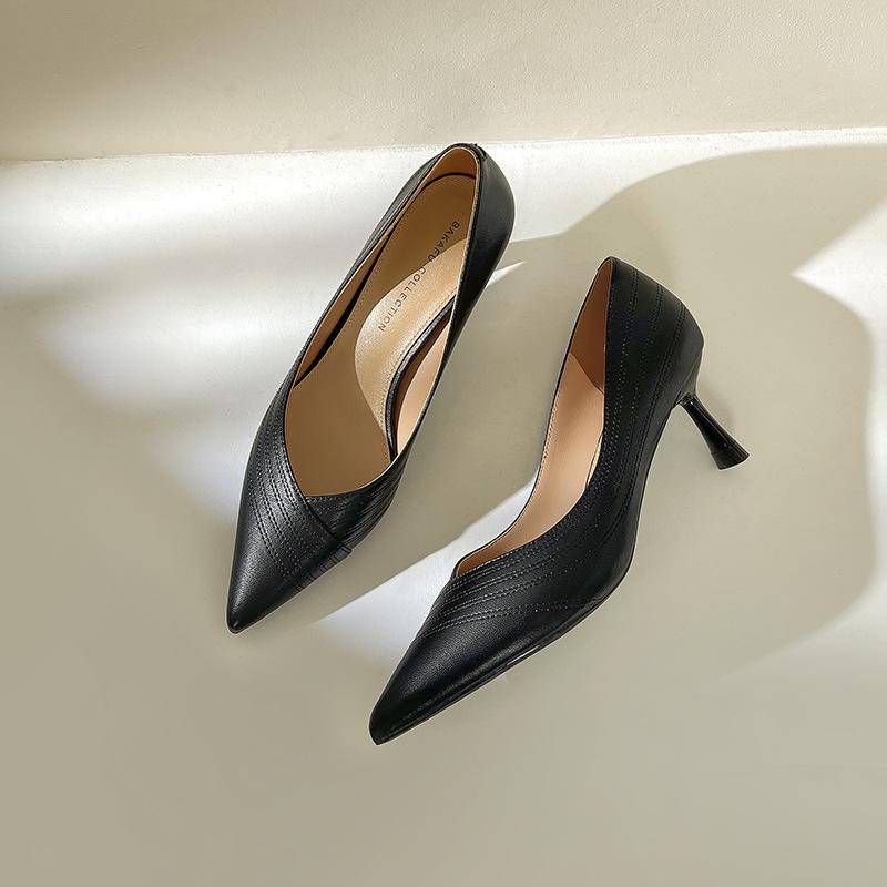 Genuine Leather Women Heels Luxury Brand Pumps Pointed Toe Shallow Office High Heels Fashion Elegant Party Ladies Wedding Shoes