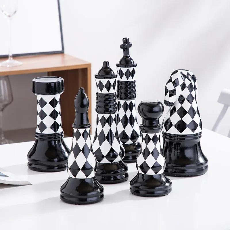 Ceramic Chess Black and White Checkered Chess Ornament Creative Soft Decoration Home Decoration Model Room Home Furnishing Decor