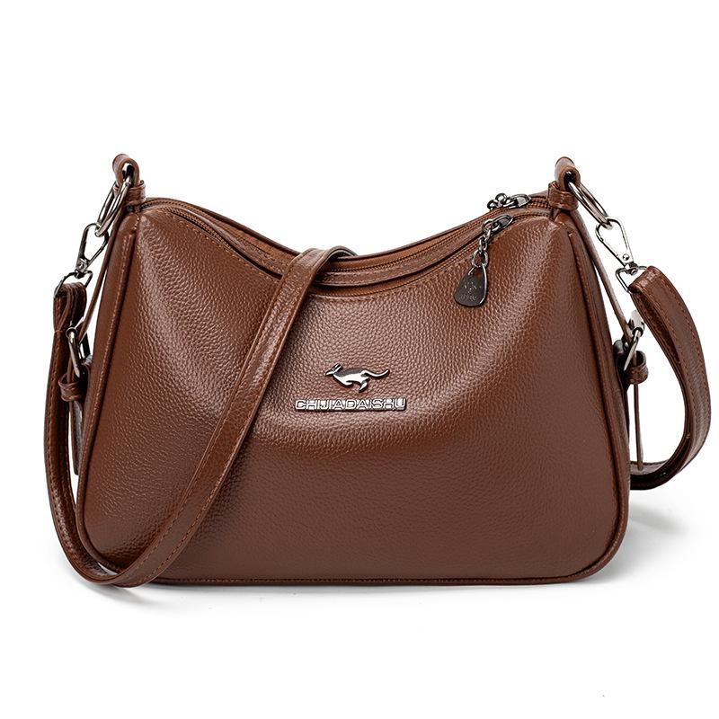 Женская двухслойная сумка кроссбоди большой вместимости из мягкой кожи - одноплечевая высококлассный дизайн под мышкой коричневый 1860₽