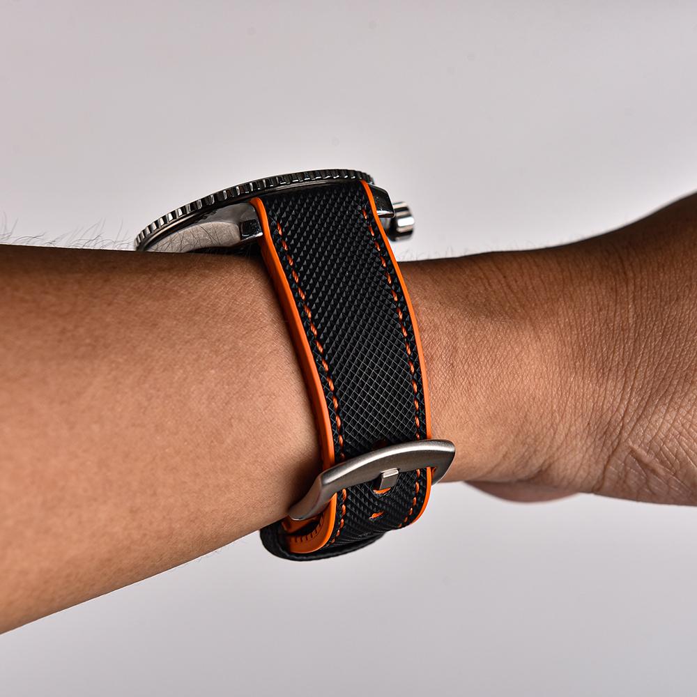 STAPELP Hybrid FKM Sailcloth Nylon Watch Strap 18mm 20mm 22mm 24mm Fluoro Rubber Leather Watchband For Each Brand Diving Watches