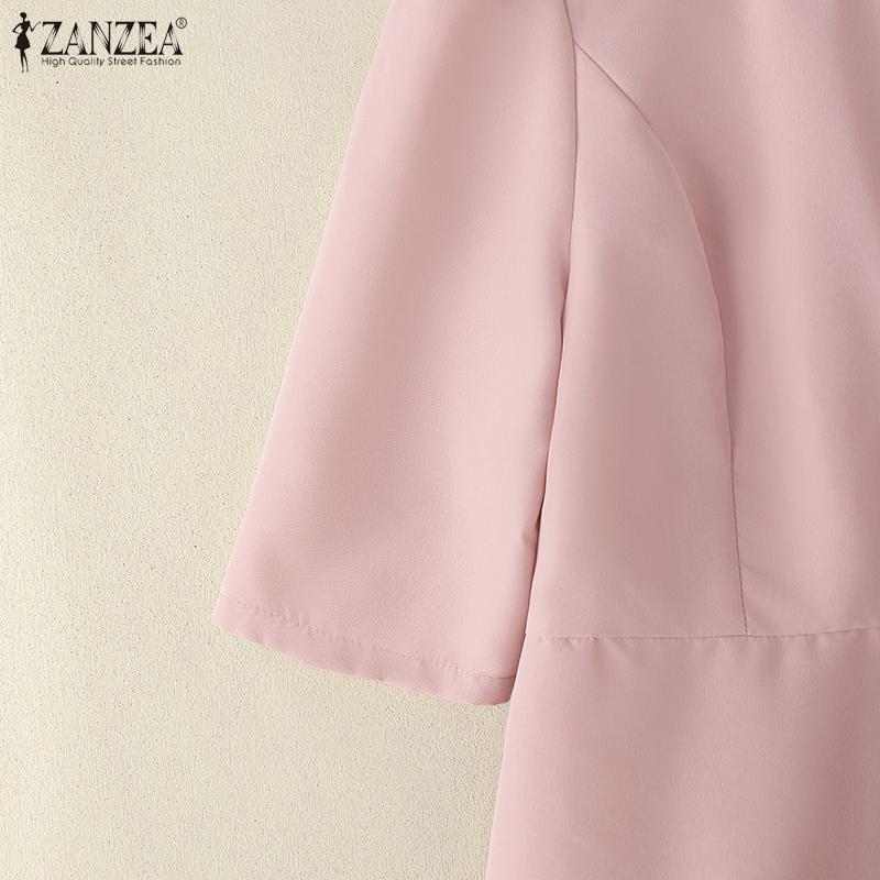 ZANZEA Blusa Casual de Verano para Mujer con Cuello Redondo y Manga Media con Bordado