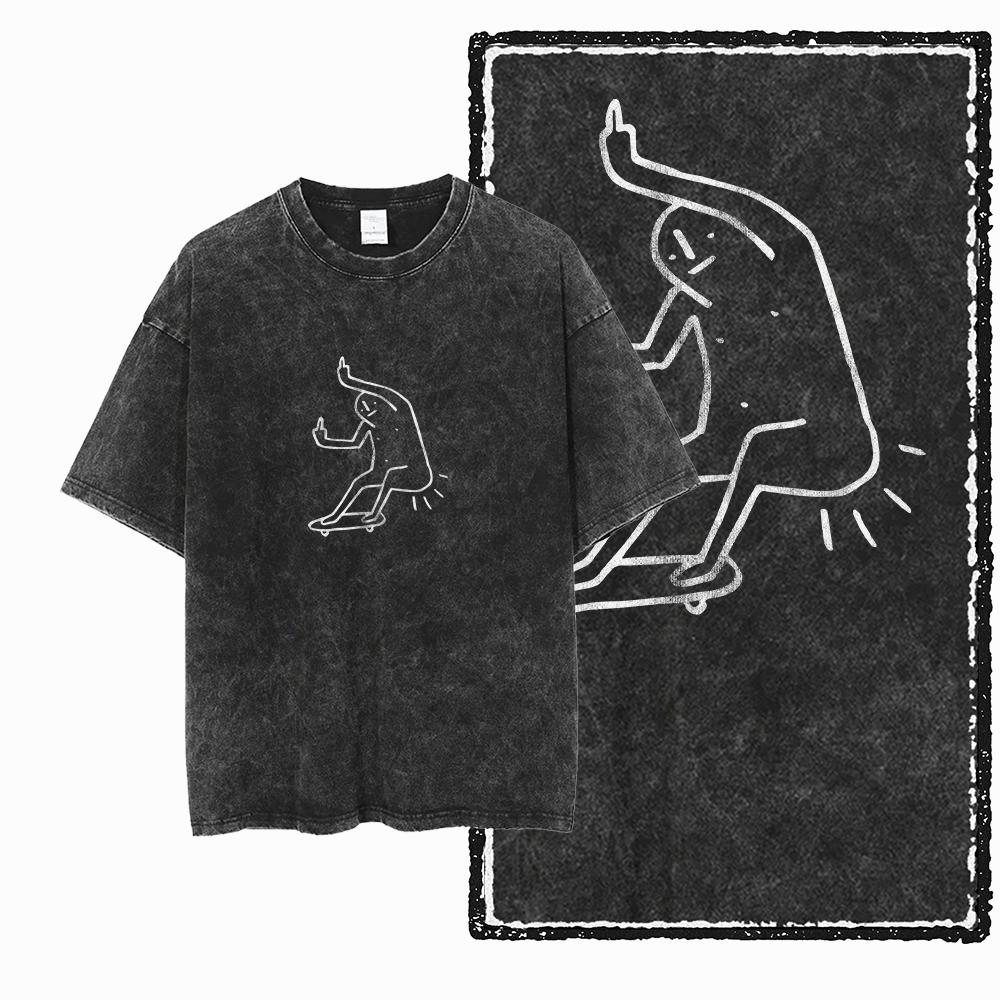 YD SKATE THEME Printed Cotton Acid Washed Graphic Unisex T Shirt Cool SKATEBOARD Streetwear Men Tshirts Big Size Tee for Men