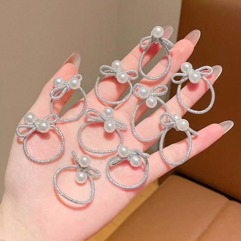 2026 New Year Red Pearl Bow Mini Hair Tie for Girls - Aurora Style