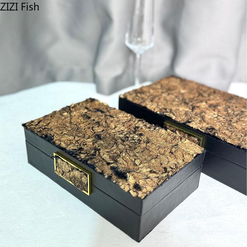 Złocony Wzór Pudełka na Biżuterię Aksamitna Skóra Słoik na Kosmetyki Stół Komodowy Biurko Dekoracja Domu Wykwintny Słoik do Przechowywania Biżuterii