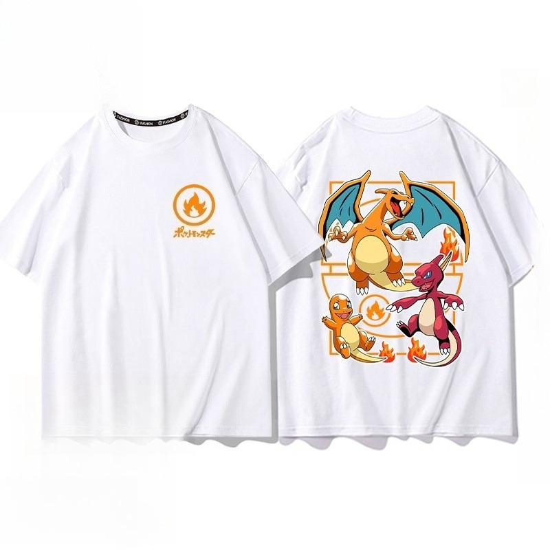 Pokémon Pikachu Gengar Charmander White Tshirt Mens 2026 Summer Fashion Oversize Street Casual Y2K Tops Streetwear Clothing