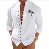 Coconut Tree Casual Printed Vintage Stand Collar Long-Sleeved Button-Down Men's Shirt