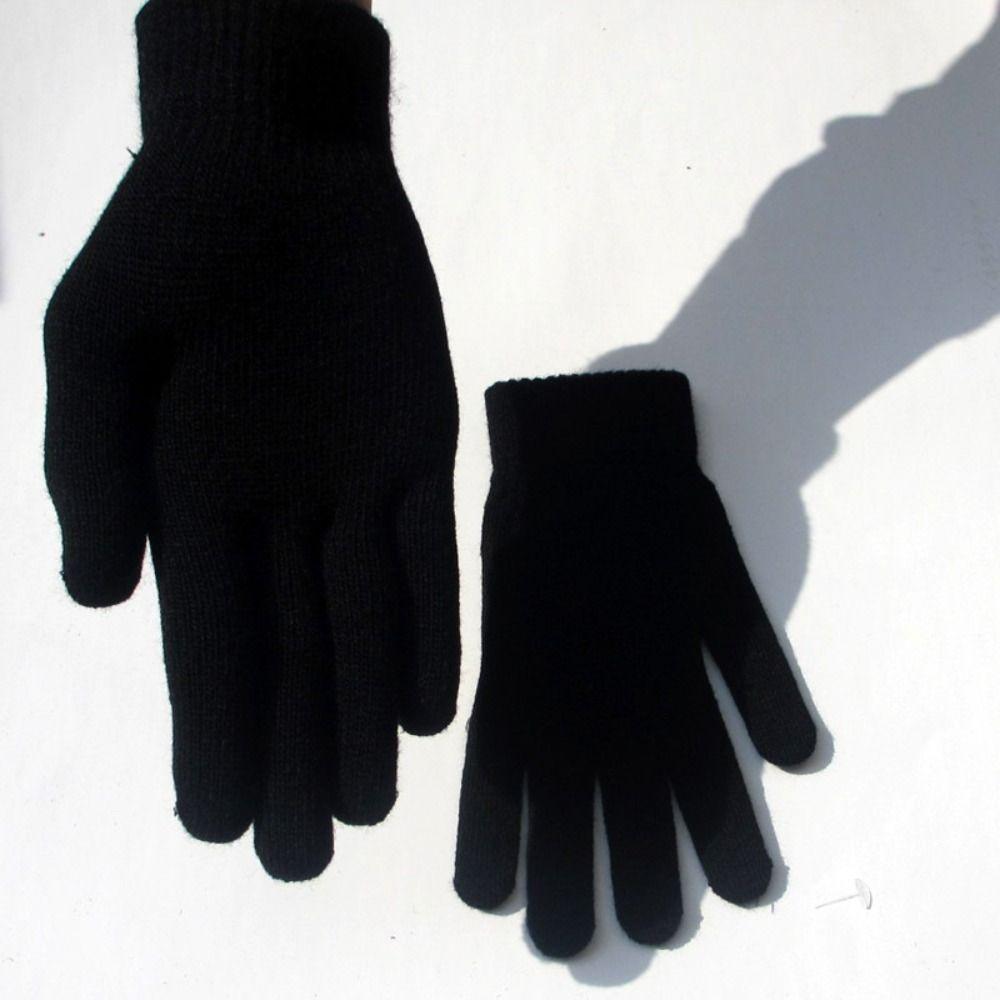 Plush Lining Full Fingered Gloves Winter Warm Women Men Mittens Ribbed Knitted Gloves  Daily Wear