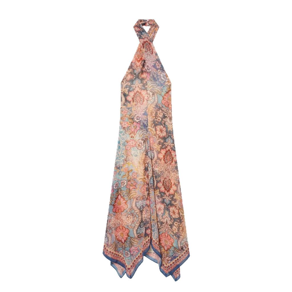 Europäisches, amerikanisches Sommer-Neues französisches Mode-Temperament unregelmäßiges Druck-Hals-Trägerkleid