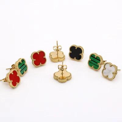 Boucles d'oreilles Trèfle à Quatre Feuilles en Acier Titane Personnalisées Ins Netroots Vent Frémissant Le Même Paragraphe Boucles d'oreilles pour Femmes AVE