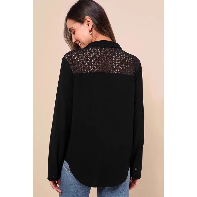 

Export Lu s Minimalist Fashionable All-Match Cut Out Long Sleeves Cotton Breasted Plaid Personal Leisure Commuter Top Shirt Black XL