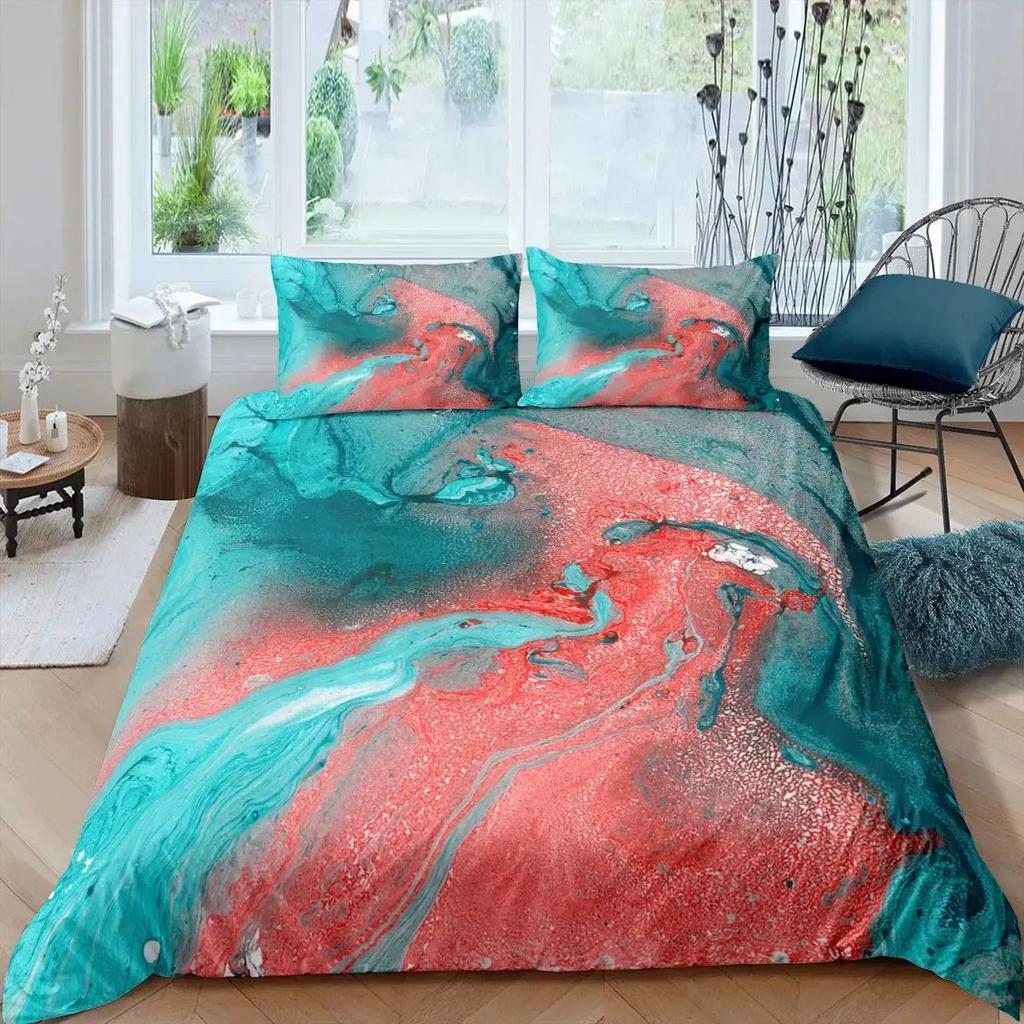 Colorful Marble Tie Dye Watercolor Pastel Abstract Girly Comfortable Duvet Quilt Cover Pillowcase Bedding Set Children Bedroom
