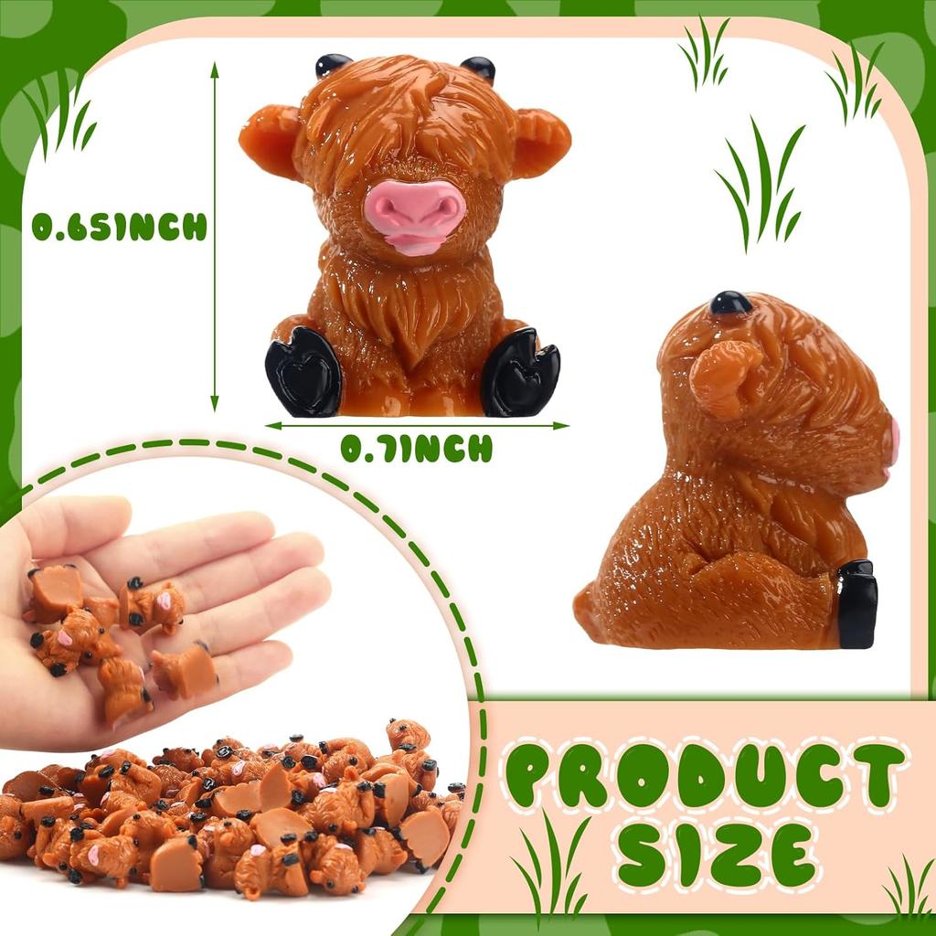 100 Pcs Mini Highland Cow Figurines Bulk Mini Cow Figurines Cake Decorations Cute Miniature Resin Sculpture Ornament Micro Landscape Office Garden