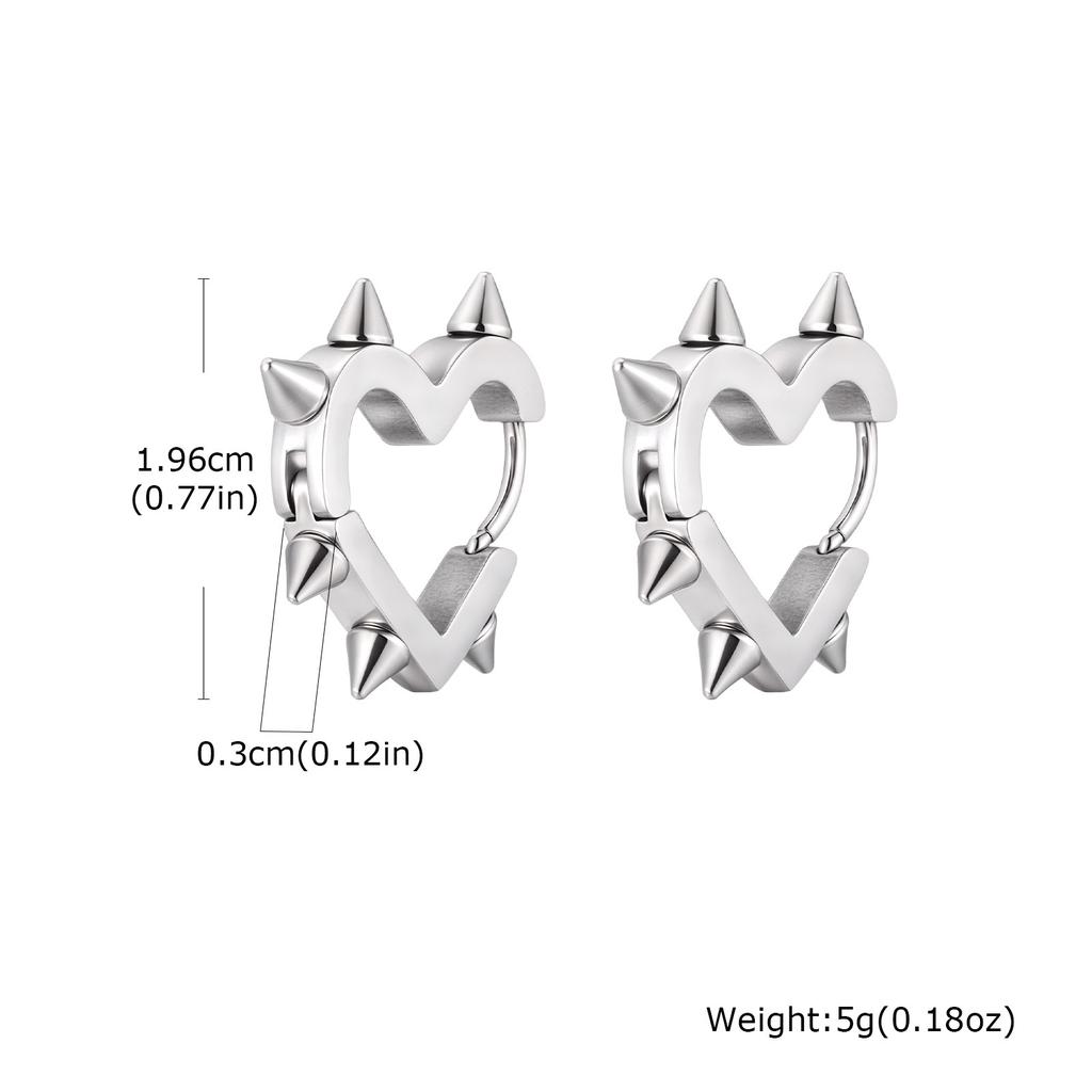 Exaggerated Spike Rivet Heart Stud Earrings, Stainless Steel Ear Buckle for Women Men, Goth Punk Jewelry, Piercing Earrings