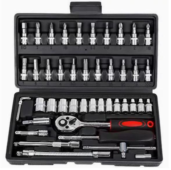 Socket Wrench Set, Automobile Motorcycle Repair Tool Box Kit Small Socket Set with Box for Automotive Repair 46pcs