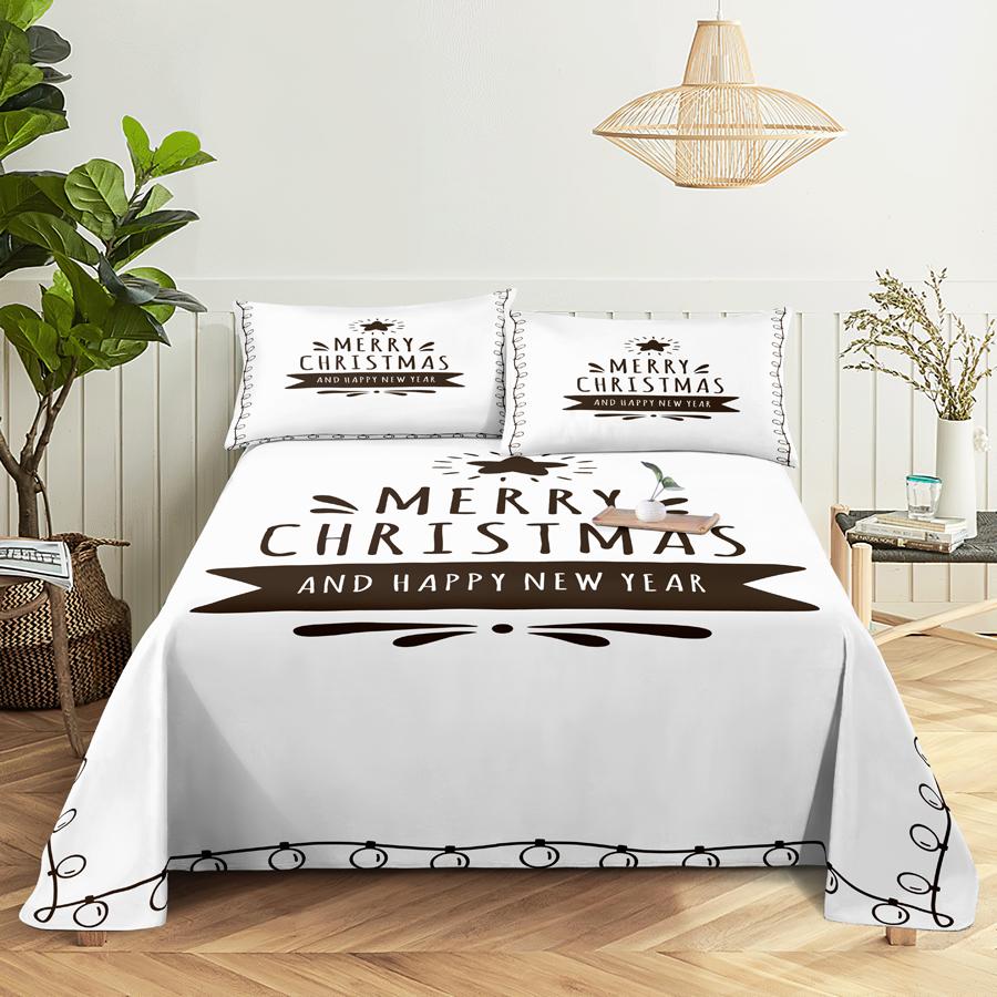 Bed Sheet Set 240x220 Christmas Tree With Pillowcase Letter Green For Single Double Beds Kids Adult 3D Bedding Texile Twin Full