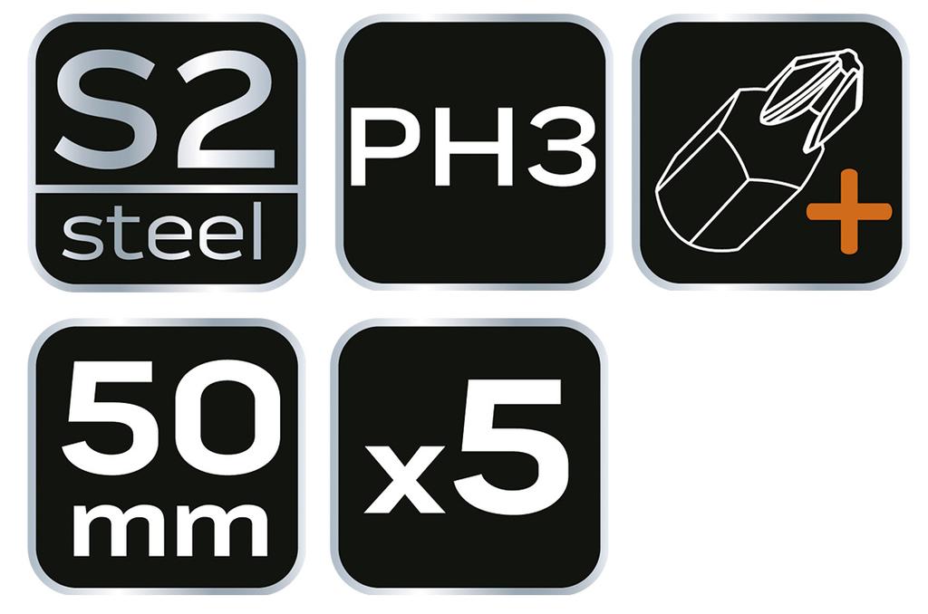 Impact Bits S2, 50 Mm, PH3 - 5 Pcs.