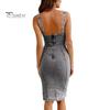 Dame Sommer Denimkjole Lav U-hals Ryggløs Ermeløs Glidelåslukking Slim Fit Distressed Sidesplitt Retro Etui Midi-kjole