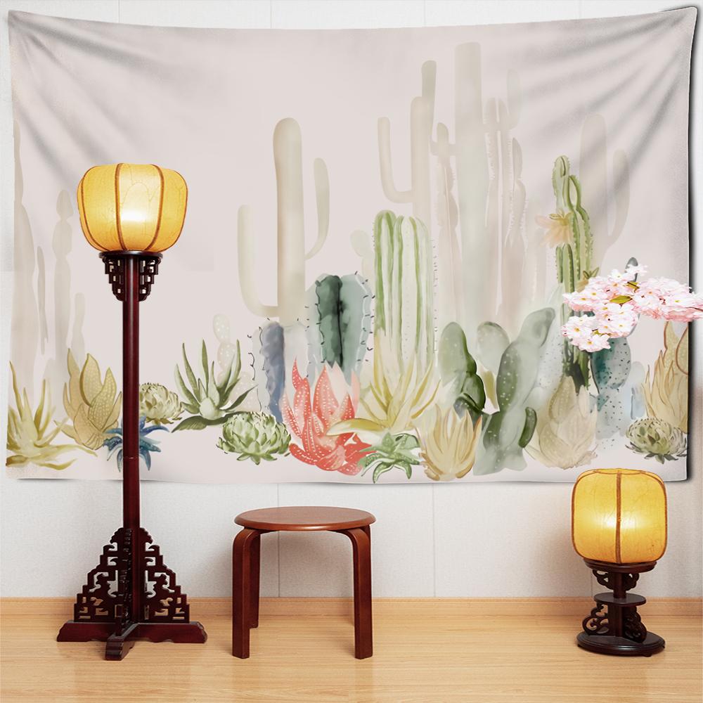Ink Painting Cactus Tapestry Wall Hanging Tropical Plant Bohemian Simple Witchcraft Psychedelic Living Room Decor
