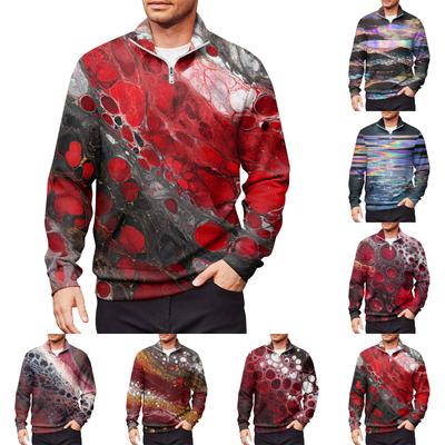 Men's Loose Casual 1/4 Zip Sweatshirt Fashion Printed Long Sleeve Top With Pockets