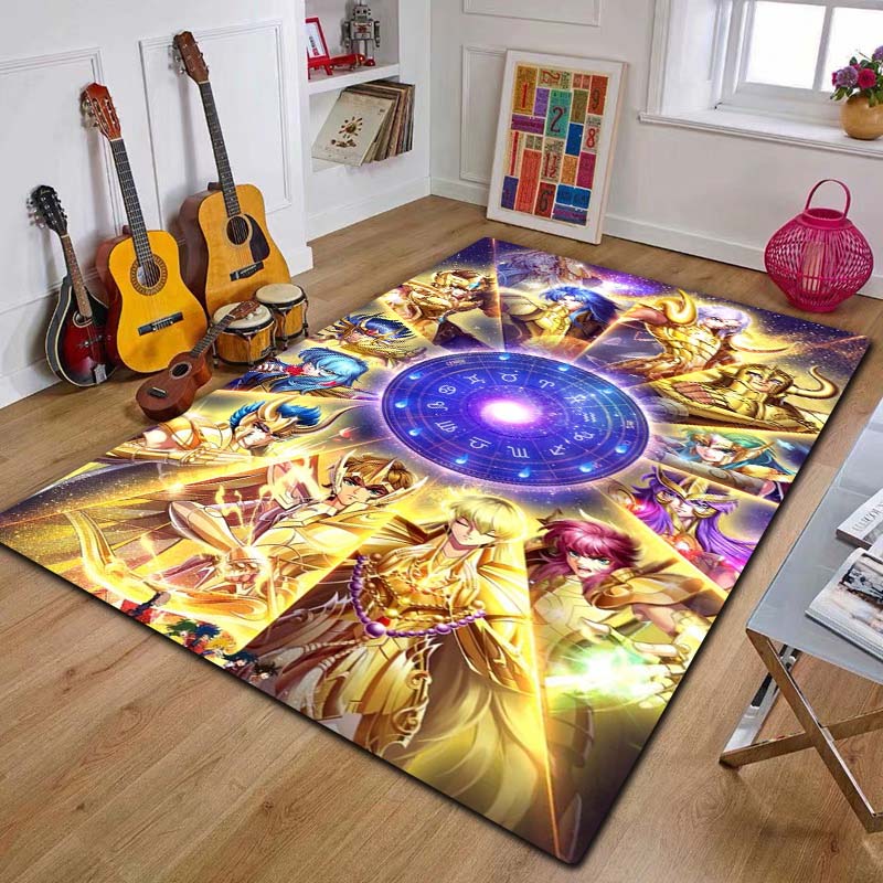 Retro Saint Seiya Anime Cartoon Tappeto Tappeto per la casa Soggiorno Camera da letto Divano Zerbino Decor, area giochi per bambini Tappeto Tappetino antiscivolo