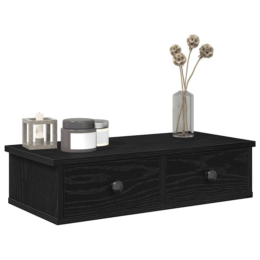 Wall Mounted Shelf with Drawers Black 60 x 28 x 15 cm Particleboard