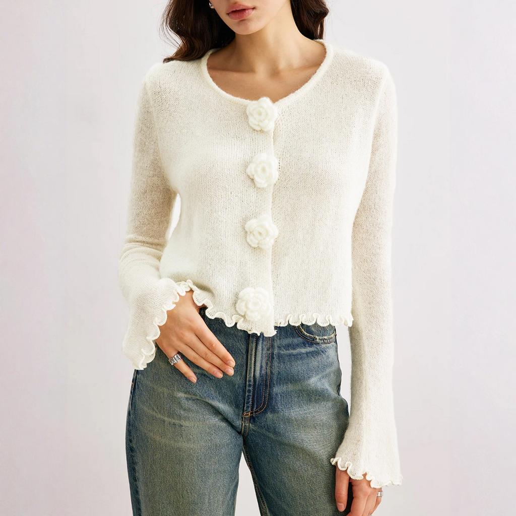 Casual Minimalist Cardigan Knit Outerwear For Women