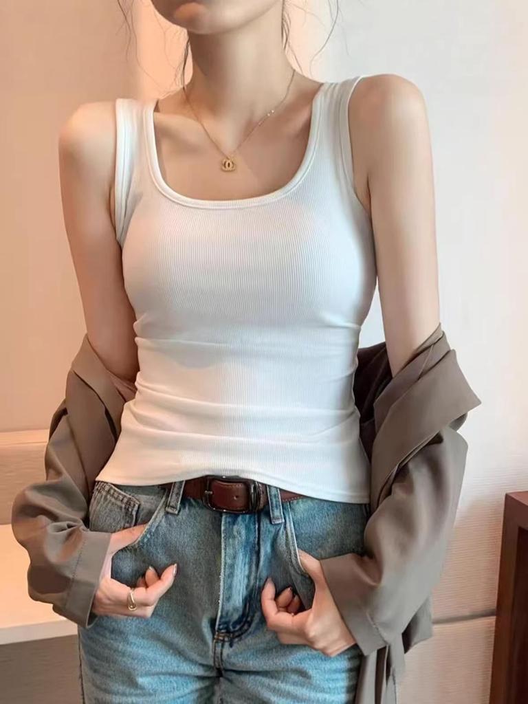 Women's Wide Shoulder Sleeveless Camisole: Spring/Summer Arrival with Big U Neck, Versatile Outerwear and Popular Douyin Style Vest