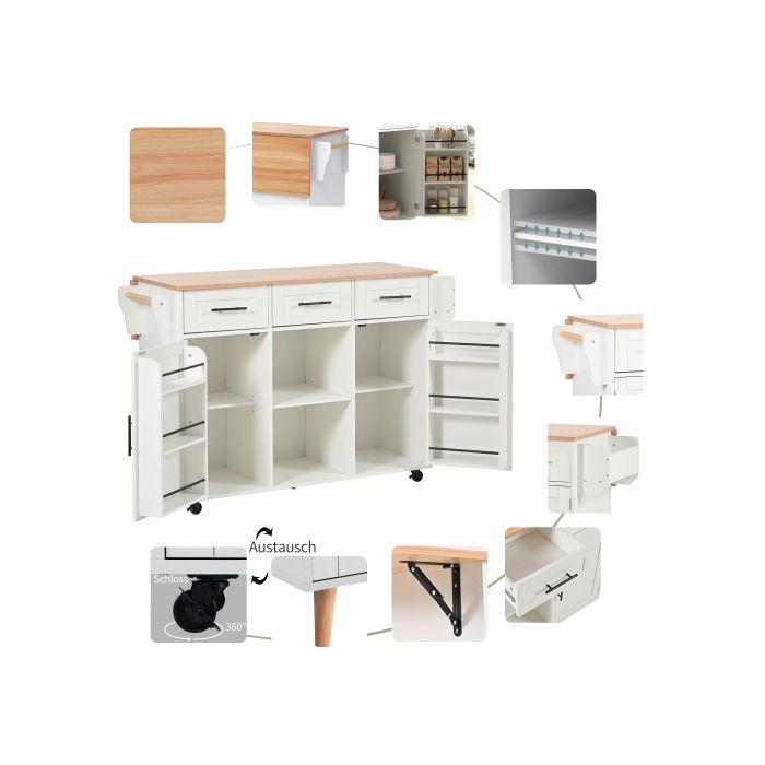 Chariot/bureau - MUVOE - 139x46x91,5 Cm - Blanc - Bois Massif - 3 Tiroirs