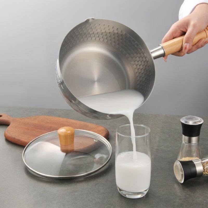 20cm Stainless Steel Soup Pot Japanese-Style Snow Pot Wooden Handle Stew Pot Milk Pot Kitchen Cookware Flat Bottom Non-Stick Wok