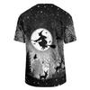 Men's Casual Corduroy Short Sleeve Lightweight Breathable Round Neck Shirt Halloween Print Design Suitable for Everyday Wear