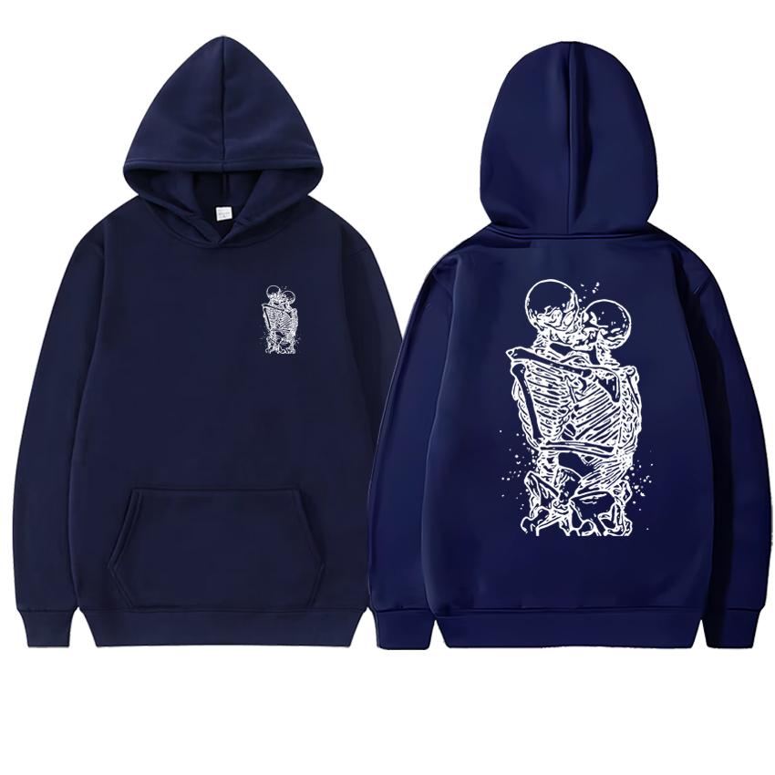 2025 Autumn New in Winter Skeleton Kissing Love Never Dies printed streetwear Men women Gothic Hoodies Unisex Fleece Sweatshirt