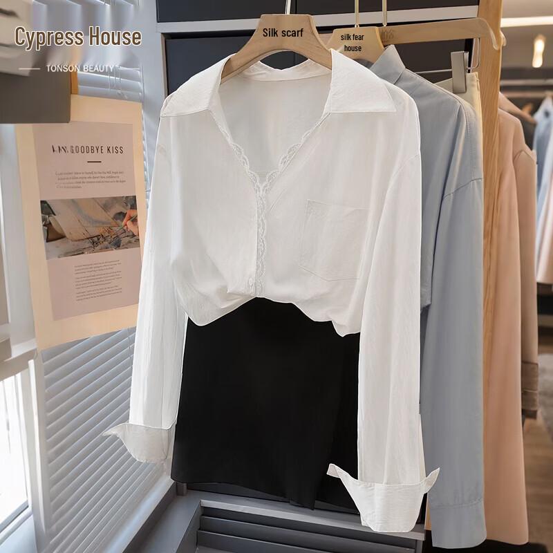 Sibaishe Women s Solid Long-Sleeve Lapel Shirt L